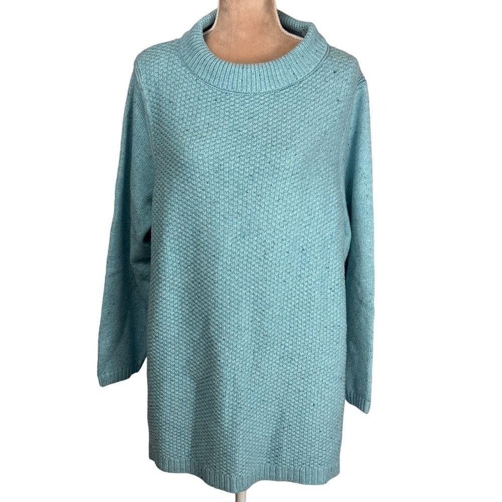 Talbots Tunic Sweater Women 3XP Blue Mock Neck Textured Knit Marled Coastal Chic